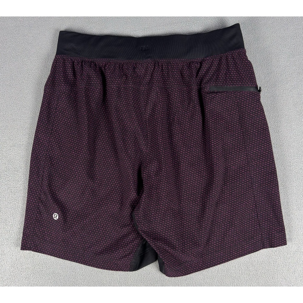 Lululemon Shorts Medium THE Linerless Dark Purple Black Geometric‎ Lounge Gym